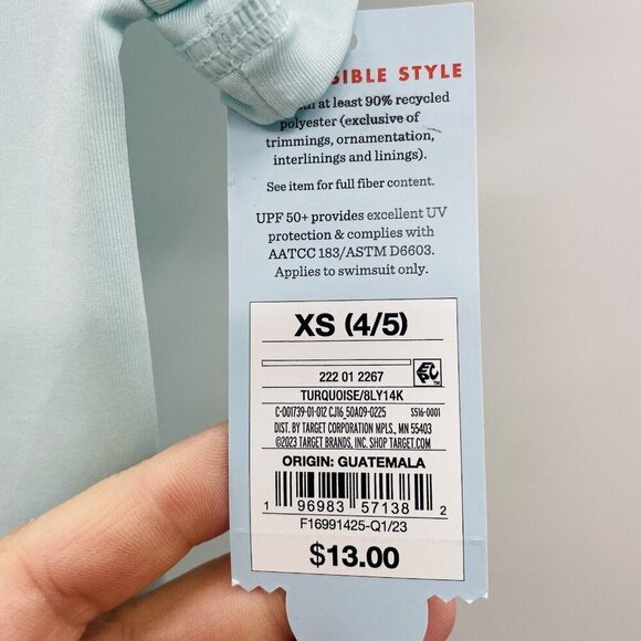 Cat & Jack Youth Girls XS 4/5 Shapes Rash Guard Swimsuit Top in Turquoise 2401 - Picture 4 of 5